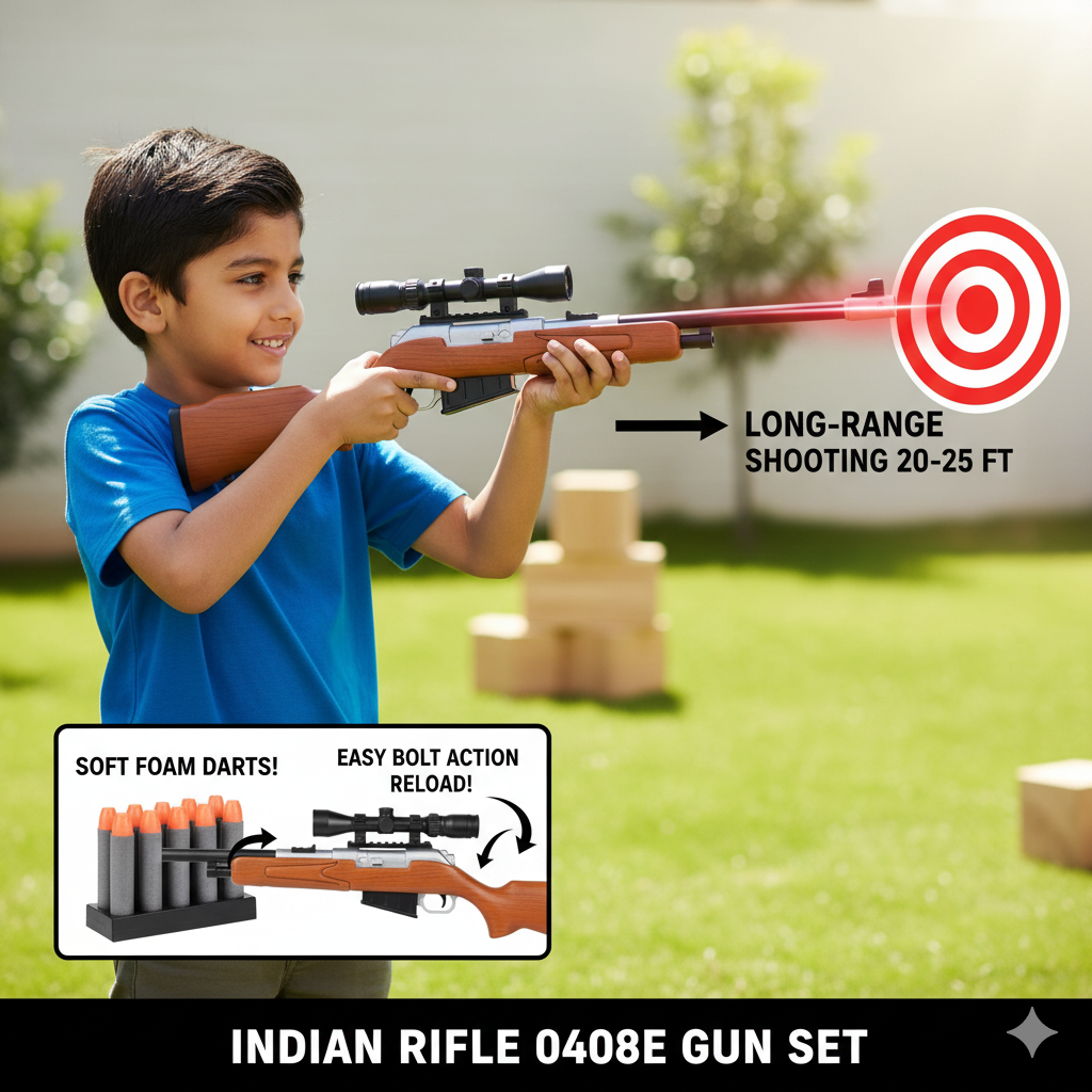 Indian Rifle Soft Dart Gun (0408E) - Realistic Look with Safe Darts for Kids