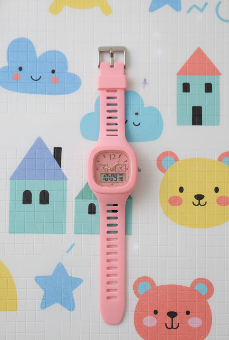 Bubblegum Pink Stylish Digital Watch for Kids - Soft Silicone Strap