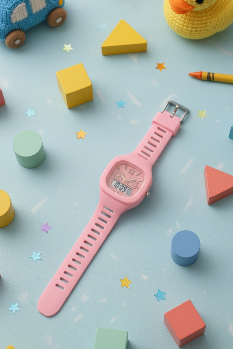 Bubblegum Pink Stylish Digital Watch for Kids - Soft Silicone Strap
