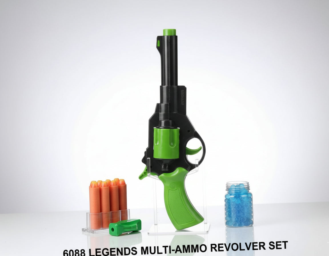 6088 Legends Multi-Ammo Revolver Toy Gun Set - Green with Darts & Gel Balls