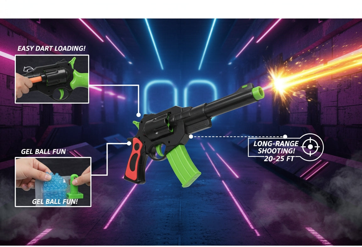 6088 Legends Multi-Ammo Revolver Toy Gun Set - Green with Darts & Gel Balls