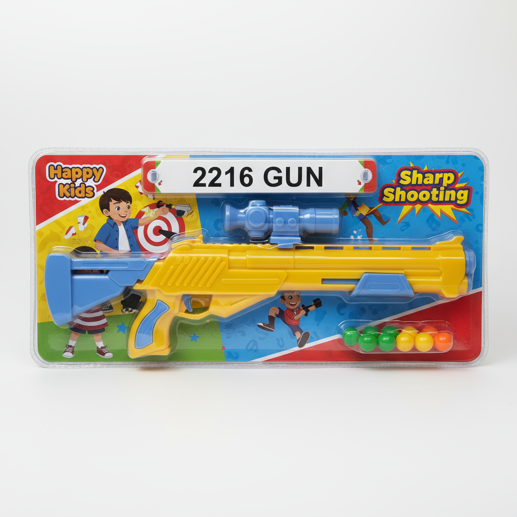 2216 Gun: Happy Kids "Sharp Shooting" Toy Rifle with Scope & Colorful Pellets