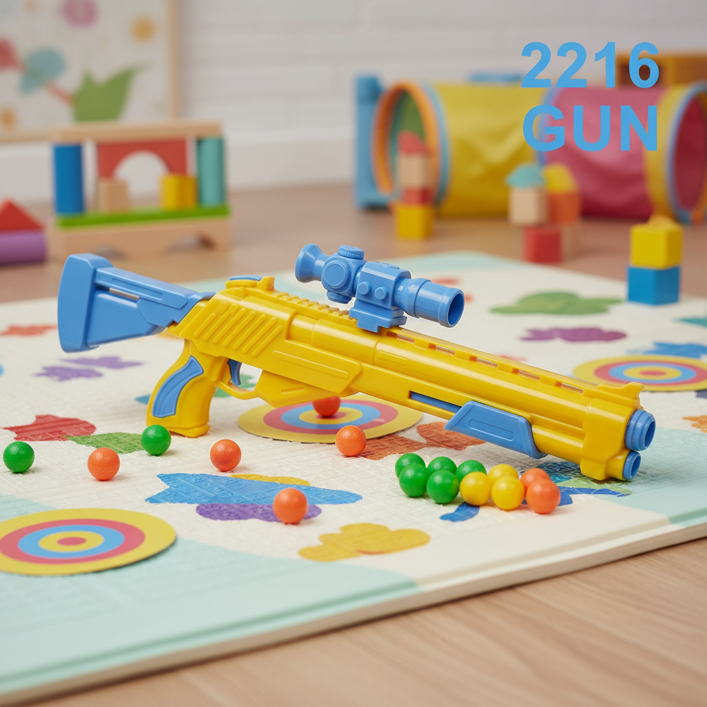 2216 Gun: Happy Kids "Sharp Shooting" Toy Rifle with Scope & Colorful Pellets