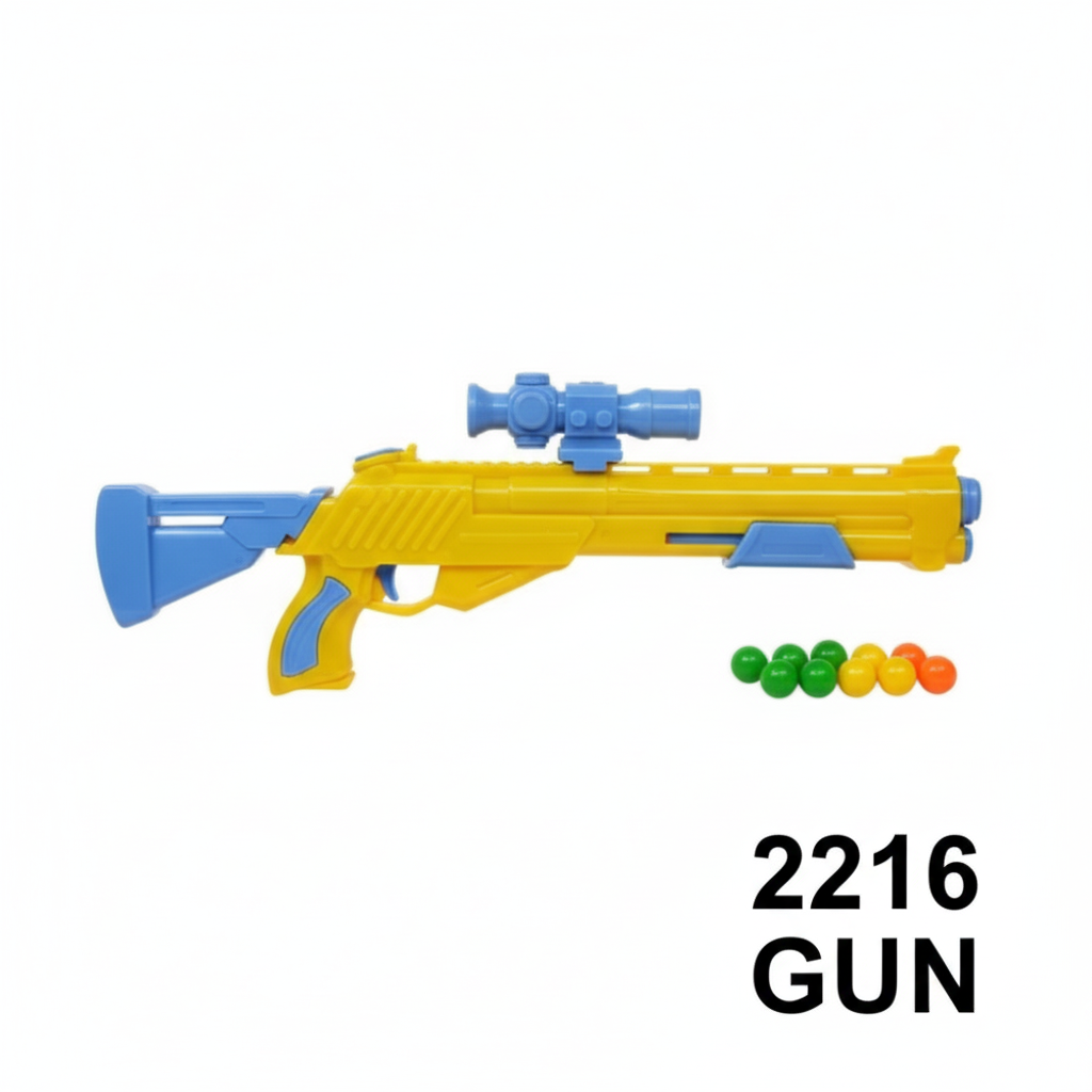 2216 Gun: Happy Kids "Sharp Shooting" Toy Rifle with Scope & Colorful Pellets