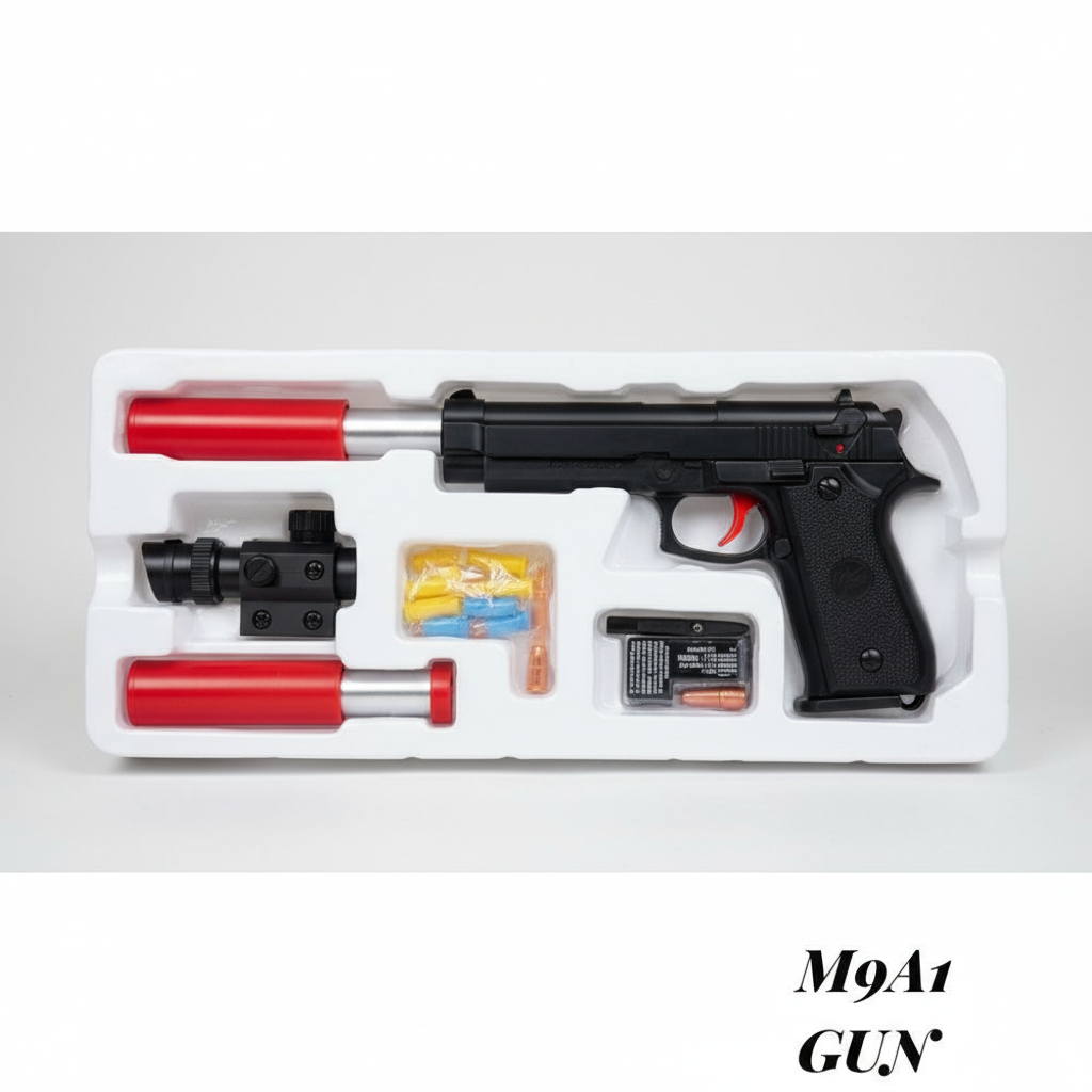 M9A1 Gun: 4-in-1 Tactical Toy Pistol with Scope & Silencer for PUBG-Themed Fun