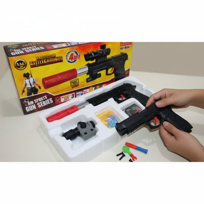 M9A1 Gun: 4-in-1 Tactical Toy Pistol with Scope & Silencer for PUBG-Themed Fun
