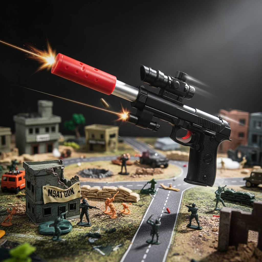 M9A1 Gun: 4-in-1 Tactical Toy Pistol with Scope & Silencer for PUBG-Themed Fun