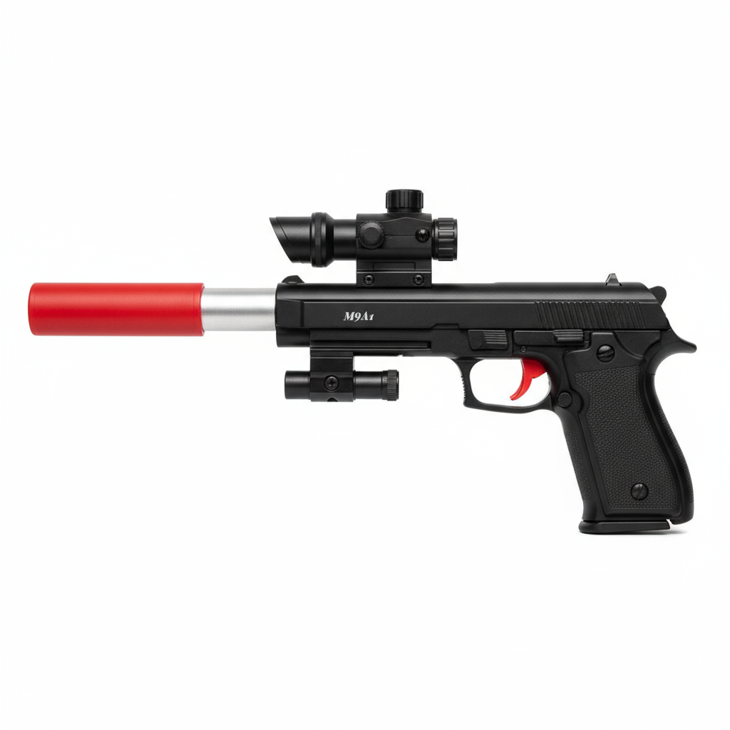 M9A1 Gun: 4-in-1 Tactical Toy Pistol with Scope & Silencer for PUBG-Themed Fun