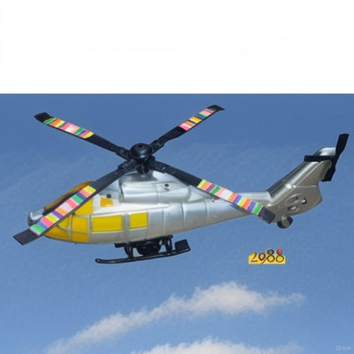 2988 Helicopter: Sleek Silver & Yellow Toy with Multi-Color Rotors for Modern Air Patrols