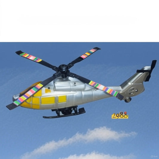 2988 Helicopter: Sleek Silver & Yellow Toy with Multi-Color Rotors for Modern Air Patrols